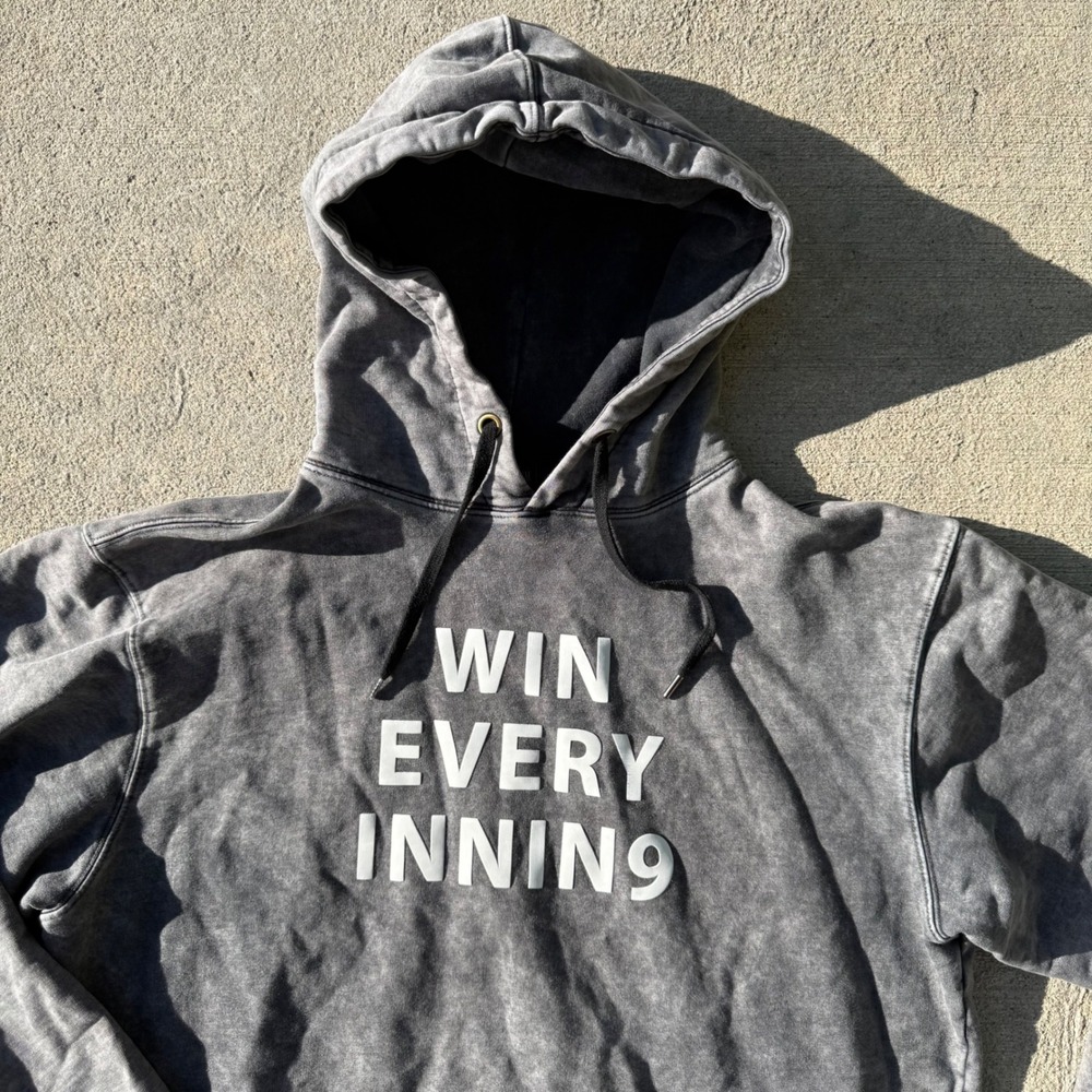Baseballism Win Every Inning Men Large Gray Acid Wash Pullover Hoodie Baseball